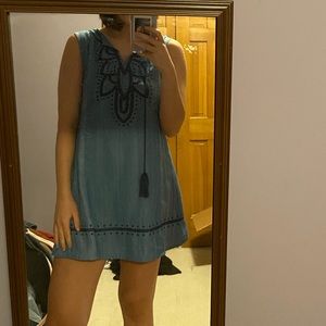 Denim Tassel Shift Dress